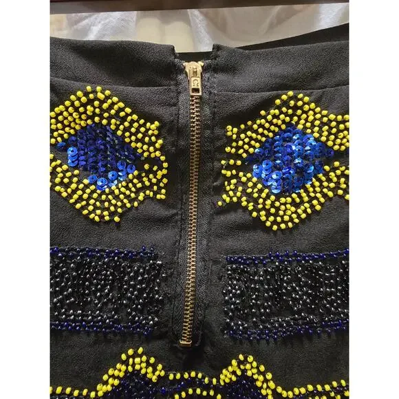Forever 21 black beaded sequin embellished mini skirt large - Picture 8 of 10